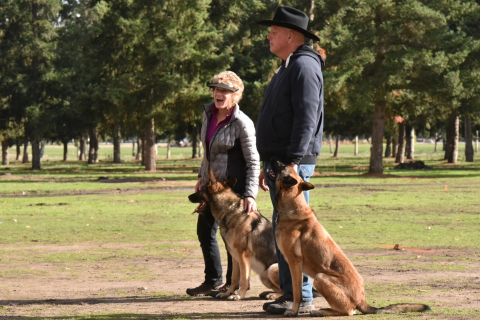 Rogue Valley Schutzhund Club dog-and-handler team practicing obedience